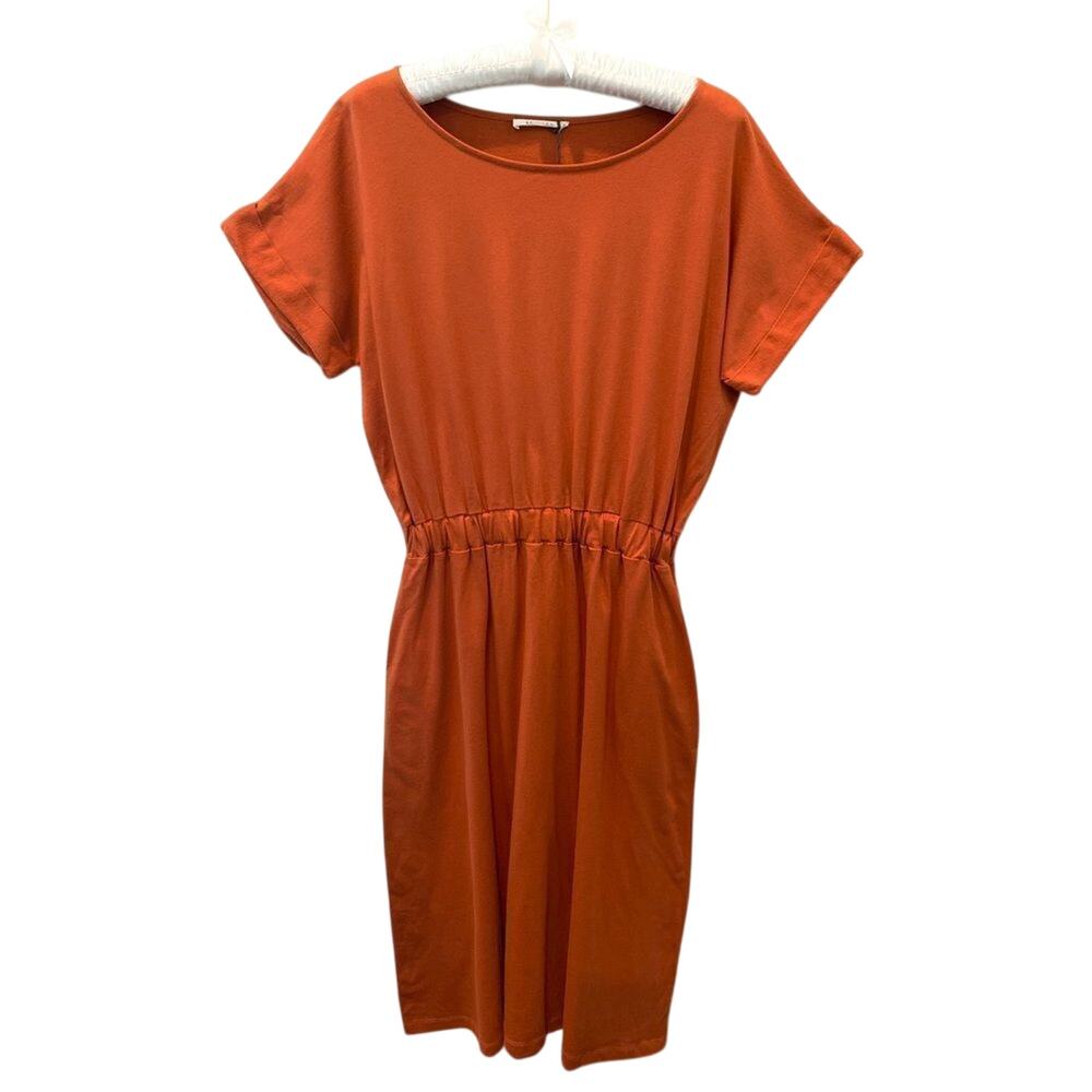BEAUMONT ORGANIC | Rust Orange Organic Cotton Midi Dress NWT | XS